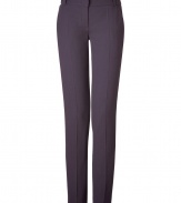 Inject effortless style into your workweek chic with these plum wool crepe pants from Matthew Williamson - Flat front, belt loops, off-seam pockets, straight leg with creasing - Slim fit - Wear with a printed silk blouse, a slim blazer, and platform pumps