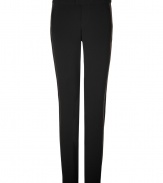 Inject a cool urbane edge into your outfit with these metallic copper embroidered tuxedo stripe pants from New York label Rag & Bone - Front and back slit pockets, zip fly, hidden hook and button closures - Loosely fitted, slightly tapered leg - Pair with everything from modern knits and ankle boots to feminine tops and heels