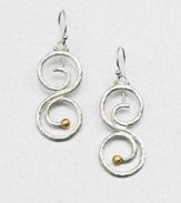 A hammered sterling silver swirl design accented with radiant 24k gold. Sterling silver24k goldDrop, about 1.5Hook backImported 