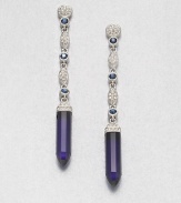 Long on Art Deco elegance, this gracious design combines pavé cubic zirconia and faceted sapphire-colored crystals for endless dazzle.Cubic zirconiaCrystalRhodium platingLength, about 2.75Post backImported