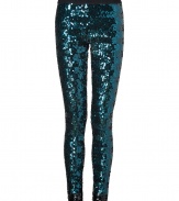 Shimmer into the new season in By Malene Birgers ultra chic sequined leggings, the perfectly glamorous staple for contemporary looks - Elasticized black waistline, black sequined cuffs - Extra form-fitting - Team with chunky knit sweaters and flats for work, or with billowing silk shirts and pin heels for cocktails