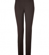 Give your office look a stylish kick with these chic tailored trousers from Theory - Flat front, belt loops, off-seam pockets, back welt pockets, straight leg with creasing, hidden side zip, slit cuffs - Easy slim fit - Pair with a cashmere pullover or a silk blouse and menswear-inspired brogues