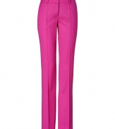 Your workweek style just got more chic with these straight leg pants from Hugo - Flat front, belt loops, off-seam pockets, single back welt pocket, straight leg with crease detail - Slim fit - Style with a fitted blouse, a blazer, and classic pumps