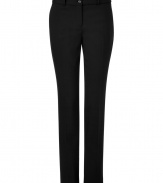 Your workweek style just got more chic with these ultra-sleek classic wool pants from Michael Kors - Flat front, belt loops, off-seam pockets, back welt pockets with button, slim fit, straight leg - Pair with a fitted button down and heels