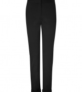 Your office-ready look just got more stylish with these cuffed skinny pants from Donna Karan - Flat front, skinny leg, cuffed hem - Wear with a tie-neck blouse and embellished ballet flats