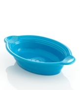 Perhaps the name Fiesta was chosen in 1936 because the famous collection comes in nine festive colors. The collection's solid colors all coordinate with one another, so feel free to mix and match. After all, what's a fiesta without mixing it up a bit? Oval Casserole dish is oven safe to 500º F.