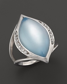 Faceted white sapphires surround a gleaming doublet of Swiss blue topaz over mother-of-pearl, set in sterling silver. By Elizabeth Showers.