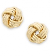 Symbolic and stylish. These triple love knot stud earrings provide the perfect romantic accent. Crafted in 14k gold. Approximate diameter: 9 mm.