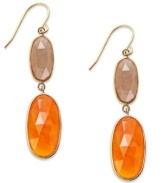 A touch of color livens any look. These stunning 10k gold drop earrings feature two oval-cut light and dark orange carnelian stones (16 ct. t.w.) on french wire. Approximate drop: 2 inches.