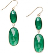 A touch of color livens any look. These stunning 10k gold drop earrings feature two oval-cut green onyx stones (16 ct. t.w.) on french wire. Approximate drop: 2 inches.