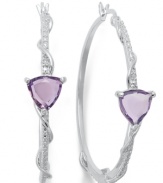 Classic earrings get a sparkly update. Victoria Townsend's stunning hoop earrings feature trilliant-cut amethyst (5 ct. t.w.) and sparkling diamond accents in sterling silver. Approximate diameter: 1-3/4 inches.