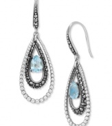 Liven your look with chic, colorful drops. Genevieve & Grace's sparkling style combines round-cut blue topaz (1-5/8 ct. t.w.) with glittering marcasite edges. Set in sterling silver. Approximate drop length: 1-3/4 inches. Approximate drop width: 9/16 inch.