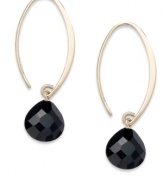 Elevate your style with smooth swoops. These unique hoop earrings highlight faceted onyx beads at the ends (13-3/4 ct. t.w.). Set in 14k gold. Approximate drop: 1-1/2 inches.