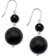 Embolden your look. Matte and faceted black agate (62-1/2 ct. t.w.) make any look pop. Earrings crafted in sterling silver. Approximate drop: 1-1/2 inches.