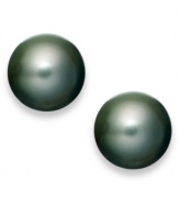 Polished to perfection. These pretty stud earrings highlight black Tahitian cultured pearls (11-12 mm) in 14k white gold. Approximate diameter: 1/2 inch.