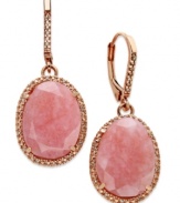 Inspired by nature, these stunning drop earrings highlight organically-shaped black pink opal (9-1/5 ct. t.w.) surrounded by round-cut diamonds (1/6 ct. t.w.). Set in 14k rose gold over sterling silver. Approximate drop: 1-1/4 inches.