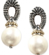 Classically cool. EFFY Collection's traditional earring style showcases a cultured freshwater pearl drop (8-1/2-9 mm) in an 18k gold and sterling silver post setting. Approximate drop: 3/4 inch.