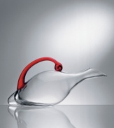 This alluring piece marries the fine engineering of Eisch breathable glassware with sophisticated modern style. A smooth bulb shape reminiscent of a graceful duck and a crimson glass handle lend intrigue to any table. Eisch's trademarked No Drop Effect© keeps wine from dripping outside the decanter, while its easy-pour design ensures proper aeration. Holds 50 oz. (Clearance)