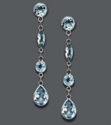 Incorporate ocean-inspired hues into your look. These dazzling drop earrings highlight round, marquise, and pear-cut blue topaz gemstones (4-1/6 ct. t.w.) that glisten within a 14k gold setting. Approximate drop: 2 inches.