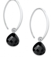 Elevate your style with smooth swoops. These unique hoop earrings highlight faceted onyx beads at the ends (13-3/4 ct. t.w.). Set in sterling silver. Approximate drop: 1-1/2 inches.