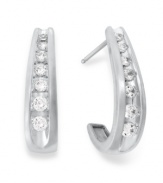 Elevate your look with a touch of sparkle. These unique J-hoop earrings feature channel-set, round-cut diamonds (1/2 ct. t.w.) in 14k white gold. Approximate drop: 6/8 inch.