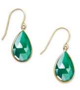 A touch of color livens any look. These stunning 10k gold earrings feature pear-cut green onyx stones (7 ct. t.w.) on french wire. Approximate drop: 1 inch.