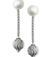 Elegance defined. EFFY Collection's ball drop earrings feature cultured freshwater pearl posts (8mm) and polished silver drops. Set in sterling silver. Approximate drop: 1-3/4 inches.