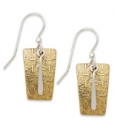 Shape up! Jody Coyote's dangling drop earrings feature rectangular-shaped bronze and sterling silver teardrops on french wire. Approximate drop: 1-1/8 inches.