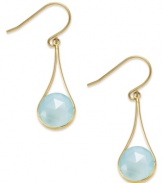 A touch of color livens any look. These stunning 10k gold earrings feature round-cut medium blue chalcedony stones (4-1/2 ct. t.w.) on french wire. Approximate drop: 1 inch.