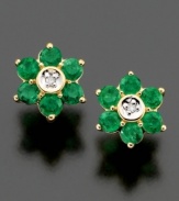 Add a little springtime cheer to your ears. These beautiful 14k gold earrings are studded with round-cut emeralds (7/8 ct. t.w.) and diamond accents.