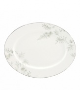 Muted blooms in fine white porcelain give the Lenox Wisteria oval platter a quiet, contemporary grace. With a sumptuous platinum finish. Qualifies for Rebate