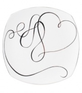 Sweet yet sophisticated, a loopy heart design sweeps across the Love Story square platter from Mikasa. Complete with a sparkling platinum rim, this romantic ribbon pattern captivates everyone at your dinner table.