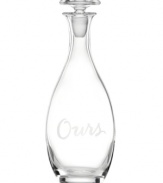 Share a bottle of wine with the simply beautiful Ours decanter from kate spade new york. Luminous crystal is elegantly etched to complement Two of a Kind drinkware. Cute for newlyweds!