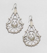 From the Black Label Collection. A tapered medallion is striking in these lacy, latticed drops that display ancient symbols.Silverplated brassDrop, about 3Ear wireMade in USA