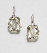 From the Cable Wrap Collection. An pretty, emerald-cut prasiolite stone drop wrapped in sterling silver cables and dazzling diamonds. PrasioliteDiamonds, .24 tcwSterling silverSize, about .62Hook backImported 