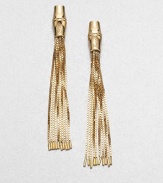 From the Bamboo Collection. A signature bamboo design accented with long and elegant 18k gold box chain tassels. 18k goldDrop, about 2.6Post backMade in Italy