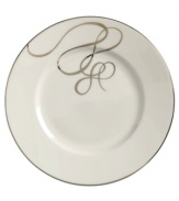 Sweet yet sophisticated, a loopy ribbon design sweeps across this porcelain salad plate from Mikasa. Complete with a sparkling platinum rim, this flirty pattern captivates everyone at your dinner table.