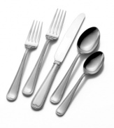 Teardrop-shaped handles with a traditional edge and gleaming finish give Wallace's New Castle flatware set a look of effortless elegance. Service for eight plus coordinating serving utensils outfit the casual table in a snap.