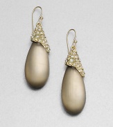 From the Lucite Modular Collection. Sensuously smooth teardrops of hand-painted, hand-sculpted Lucite hang temptingly from jeweled golden caps set with Swarovski crystals sapphire-colored glass.Crystal and glassLuciteGoldtoneLength, about 2.1Ear wireMade in USA