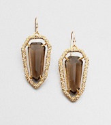 From the Miss Havisham Collection. Faceted, elongated shields softly hued smokey quartz are distinctively framed in a Swarovski crystal-encrusted goldtone prong setting.CrystalSmokey quartzGoldtoneLength, about 2Ear wireMade in USA