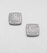 A chic style with pavé stones set in sleek sterling silver with a modern square shape. Cubic zirconiaSterling silverSize, about .5Post backImported 