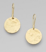 This beautiful design features simply stunning, 18k gold hammered discs.18k gold Length, about 1¾ Ear wire Imported