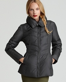 A soft pillow collar and flattering chevron seaming make this versatile Marc New York down coat a wintertime essential.