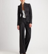 Soft melange wool in a sharp, pinstriped pattern, tailored with a unique criss-cross waistband.Criss-cross waistbandFront pleatsConcealed side zipFully linedInseam, about 3588% wool/8% polyamide/3% cashmere/1% elastaneDry cleanMade in Italy of imported fabricModel shown is 5'10½ (177cm) wearing US size 4. 