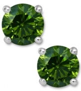 Add a lively touch of springtime green, in one small drop. These sparkling stud earrings feature round-cut green diamonds (2 ct. t.w.) in a four-prong setting of 14k white gold. Approximate diameter: 1/3 inch.