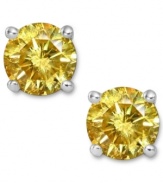 Add a pop of sunshine-bright color, in one small drop. These sparkling stud earrings feature round-cut yellow diamonds (1/2 ct. t.w.) in a four-prong setting of 14k white gold. Approximate diameter: 1/5 inch.