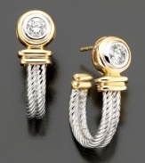 Sparkling round-cut diamonds (1/3 ct. t.w.) top the braided beauty of these two-tone twist diamond earrings, set in 14k yellow and white gold.