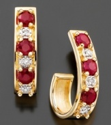 Romantic style perfect for your special occasion. These earring feature round-cut ruby (1/2 ct. t.w.) and round-cut diamond accents set in 14k gold. Approximate drop: 1/2 inch.