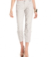 Bold rhinestone buttons add just a touch of bling to INC's cute and casual cotton-blend pants!