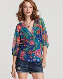 A Hawaiian-inspired print punctuates this Ella Moss silk top, complete with an interior camisole.